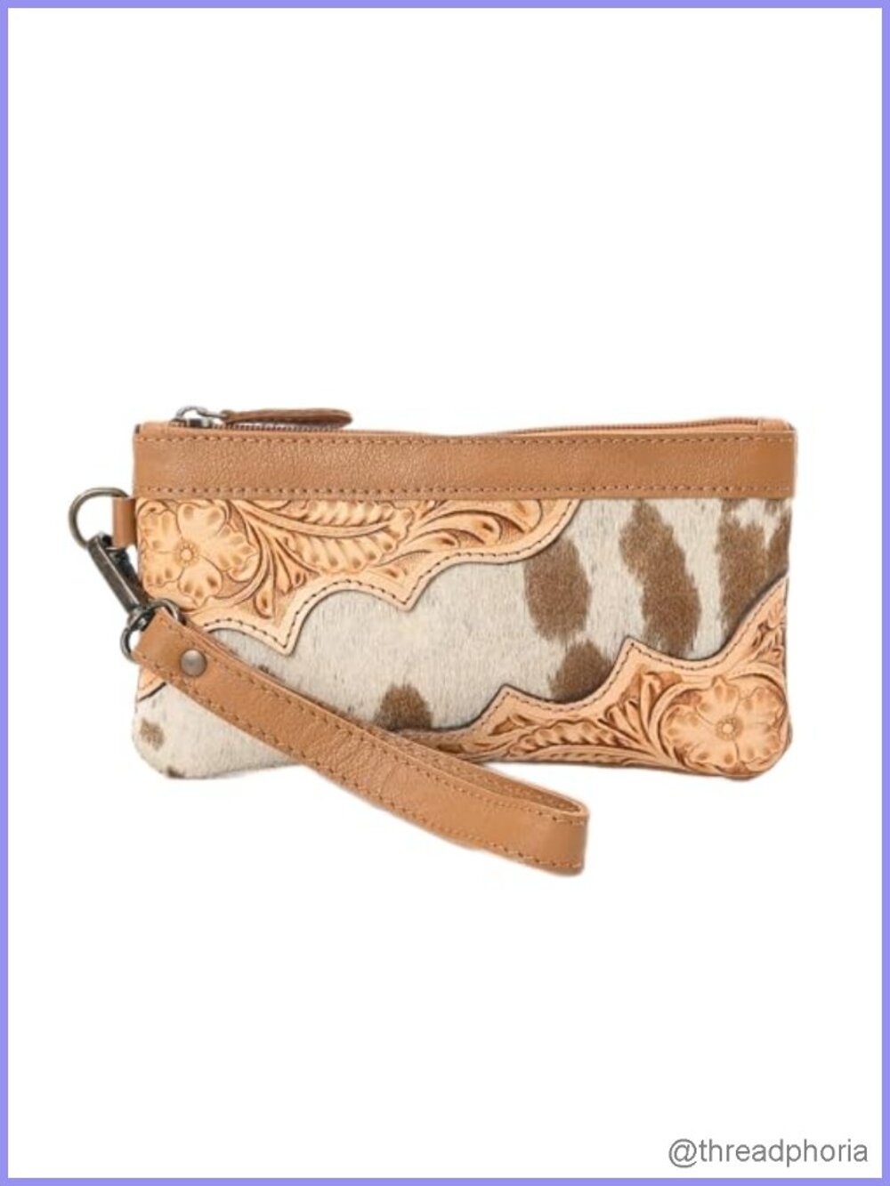 Women Hand Tooled Cowhide Leather Clutch Bag Purse Coin Pouch